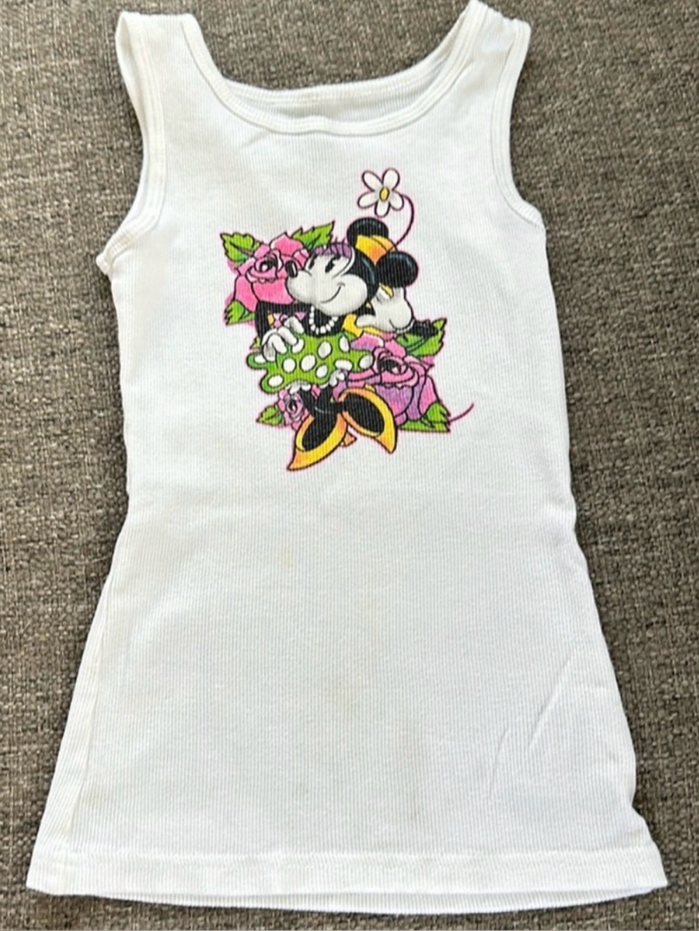 Disneyland Minnie Mouse White Ribbed Tank Top Girls Size 6 Bling It On Vintage